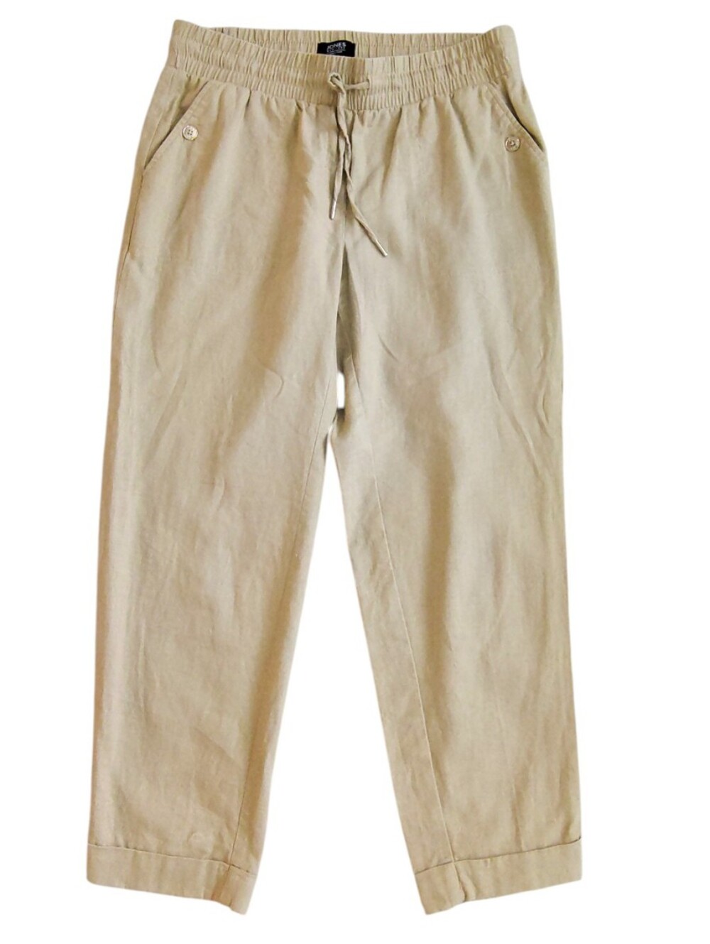 Jones New York Women's Pull-On Drawstring Linen Relaxed Fit Cuffed Cropped Pants